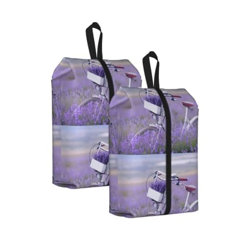 Lavender Field Retro Bike Agriculture Print Waterproof Shoe Bag Travel Bag with Carry Strap Storage Bag Versatile Cosmetic Bag-2pcs