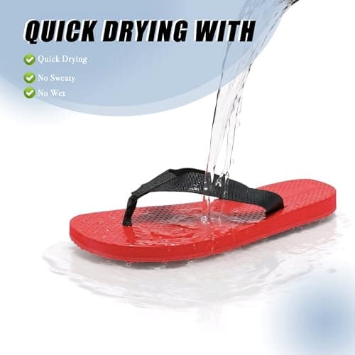 SHOS SIREN STYLE Classic Flip Flops, Red and Black, Textured Foam Sole, Beach Sandals, Red, 4.5 UK — view 6