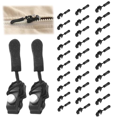 30 Pcs Black Zip Repair Kit, Zips Replacement Pullers, Zip Fixer, Durable Replacement Zipper Pulls Zipper Repair Kit for Luggage, Backpacks, Jackets, Jeans, No Tools Required(3 Sizes, Black)