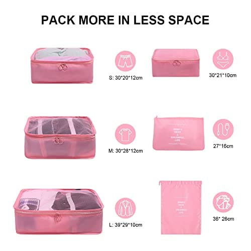 OSDUE Packing Cubes for Suitcases, 6 PCS Travel Luggage Packing Organizers Waterproof Travel Essentials Bag Accessories, Clothes Cosmetics Toiletries Storage Bags, Pink — view 2
