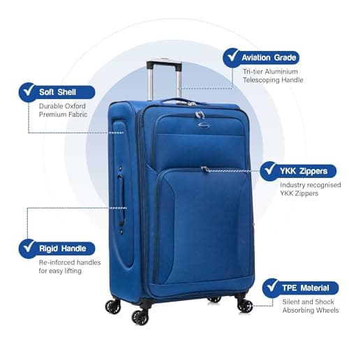 Aerostar Carry-on 20" Lightweight Soft Expandable Suitcase, Hand Luggage 4 Wheels & Combination Lock, 55x35x20cm | Accepted All Airlines easyjet, RyanAir, British Airways (Royal Blue, 32 litres) — view 2