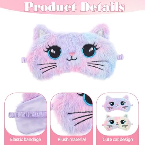 Plush Sleep Mask, 2 Pcs Cute Cat Sleeping Eye Mask Colorful Soft Sleeping Masks Comfortable Funny Animal Night Eye Masks for Sleeping for Women Home Travel Camp Nap — view 3