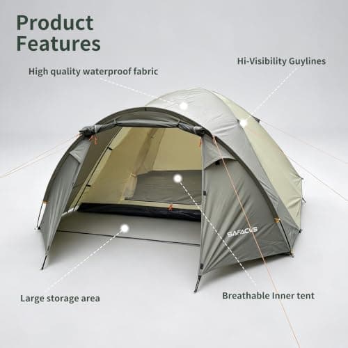 SAFACUS 3-4 Person Dome Camping Tent, Double layer, Full Waterproof Holiday Family 3 to 4 Man Tent, Easy to Set Up for Outdoors Hiking Fishing Traveling Beach Vacation — view 2