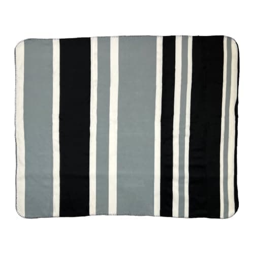 AA Travel Fleece Blanket AA3423 - 100% Lightweight Polyester 150cm x 120cm Black White Grey Stripes