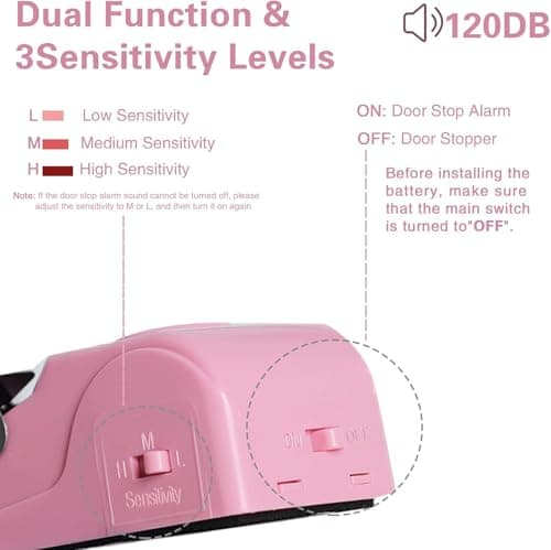 Portable Door Lock & Door Stop Alarm Set, Dual Protection Home Security Door Kit, Travel Hotel Lock Devices Pocket Self Defensey Tools for Traveling Hotel Home Apartment (Pink) — view 3