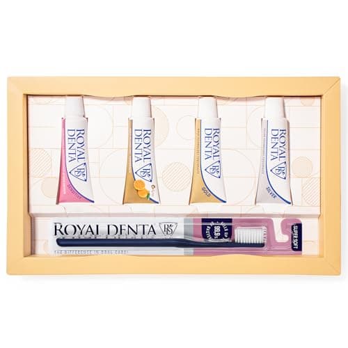 Royal Denta Travel Kit Gift Set – Luxury Gift Box with Silver Extra Soft Toothbrush, Water-Resistant Travel Case and Travel Toothpaste Multipack, Navy Blue — view 6