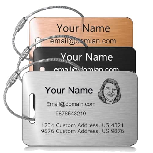 Custom Metal Luggage Tags - Personalized Unique Suitcase & Backpack Bag Handbag Travel, Durable, Waterproof & Heavy Duty, Stainless Steel 3 Color, B