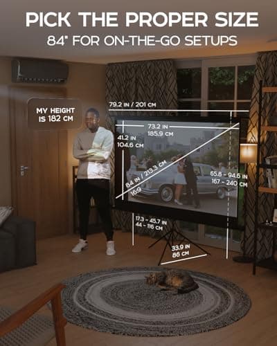 PropVue Projector Screen with Stand 84 inch - 16:9 HD Premium Wrinkle-Free Tripod Screen for Projector with Carry Bag and Tight Straps — view 3