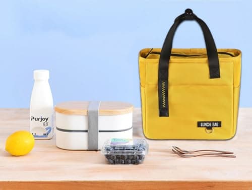 FAVORTALK Insulated Lunch Bag Portable Cool Bag for Adults Waterproof Cooled Bags with Handle for School Work Travel Camping Thermal Lunchbags for Boys Girls - Small Yellow — view 2