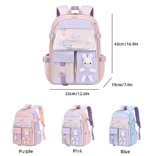 LANSHIYA Girls Bunny Backpack Cute Kids Bookbag for Elementary School Kawaii Preschool Outdoor Daypack Pink — view 2
