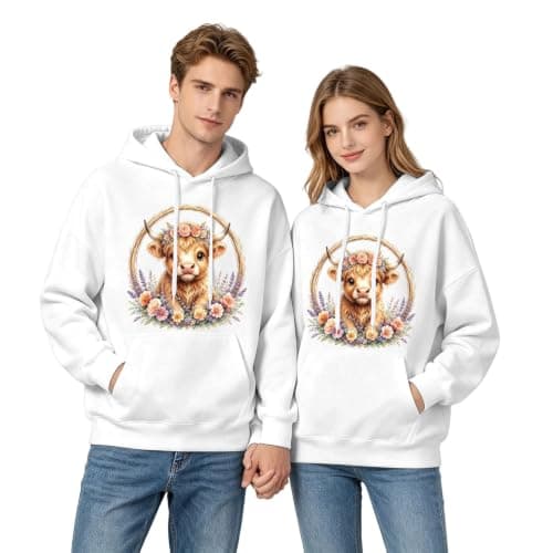 Unisex Hoodie Sweatshirt With Adorable Cow Print For Couples Cozy Fleece Pu