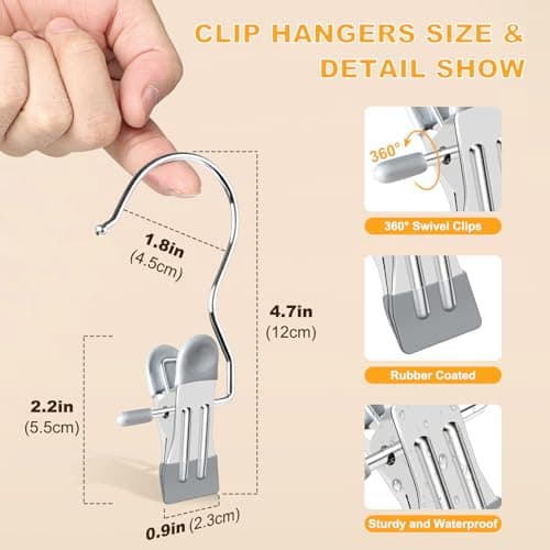 20 Pack Trouser Hangers w/Rubber Coated, Portable Hanger Clips for Travel, Leggings Organizer for Closet Space Saving, Holds Hats Boots Skirts Shorts Jeans (Grey) — view 2