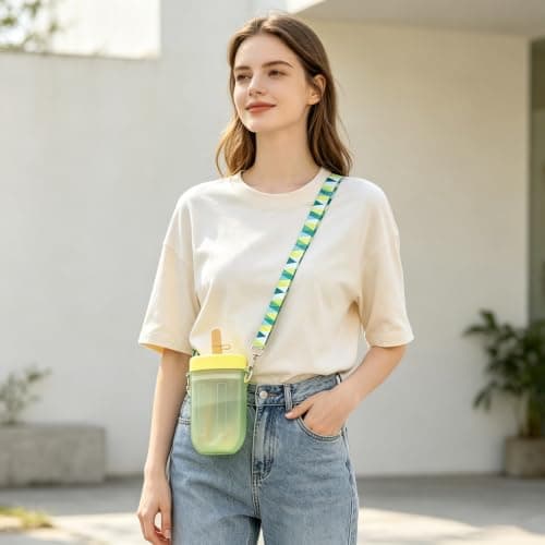 Cute Water Bottle with Straw Morning Walk Camping Trip Yellow One Size — view 5