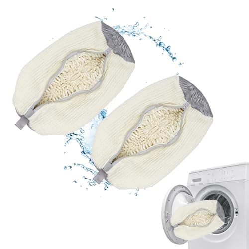 Trainer Washing Machine Bag, Shoe Washing Machine Bag for Washer & Dryer Laundry, Shoe Bags for Washing Machine for All Shoe Types & Sizes, 360° Wrap-Around Cleaning (CREAM - 2PCS)