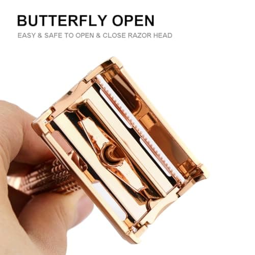 BAILI Butterfly Double Edge Safety Razor Rust-proof Reusable Manual Wet Shaving for Men Women with Mirrored Travel Case Rose Gold BD177C — view 2