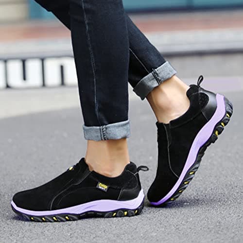 Mens Outdoor Hiking Shoes Lightweight Walking Trainers Knit Slip On Sneakers Casual Flat Footwear Breathable Trekking Camping Travel Everyday Outdoor Wear Trail Fitness Style Black — view 2