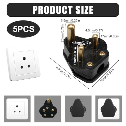 5 Amp Basic Plugs Rewireable Round Pin Plug Compliant, 5 Pack — view 2