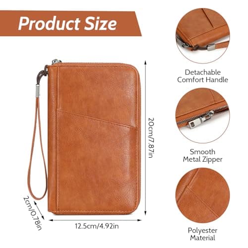 Men Passport Wallet for 3 Passports Women Passport Holder Travel Wallet Pu Leather Large Capacity Travel Document Holder Organiser RFID Trip Document Organizer Family for Cards ID Ticket (Brown) — view 2