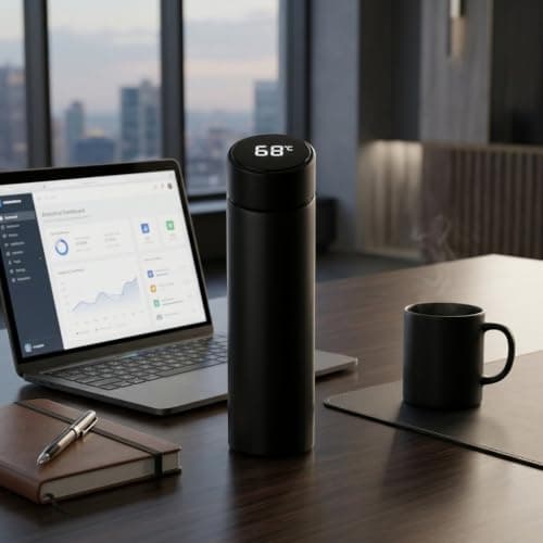500ml Smart Vacuum Insulated Stainless Steel Water Bottle with LCD Temperature Display, Double Wall Leakproof Thermal Flask for Hot & Cold Drinks, Reusable Travel Bottle (Black) — view 5