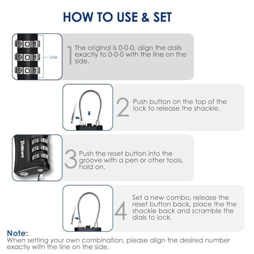 Brillirare 2 Pack TSA Approved Luggage Locks, Combination Travel Cable Padlock, 3-Digit Waterproof Lock, TSA Accepted Outdoor Keyless Resettable Lock for Lockers, Bags, Gym, Gate-Black — view 6