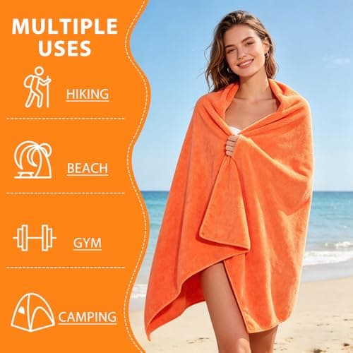 Indrnif Outdoor Magnetic Bath Towel 190 X 80 cm,Quick-Dry Sand-Resistant Beach Towel with Magnetic Closure,Oversized Microfiber Bath Towel for Travel, Swimming, Pool, Yoga, Hiking, Camping (orange) — view 5