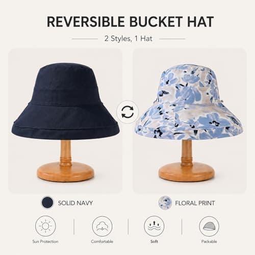 Wide Brim Women Sun Hat Summer Beach Bucket Fishing Hats Metal Wired Edge Packable UV Protection for Hiking Garden Travel, M2835-navy, One Size — view 3