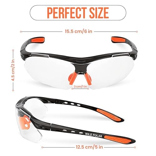 Wild Polar Safety Glasses - Black & Orange - Clear Lenses, Anti-Fog Eye Protection Goggles with Orange Nose and Ear Grips - Lightweight & Durable, Comfortable Fit for Work, Lab & DIY — view 2
