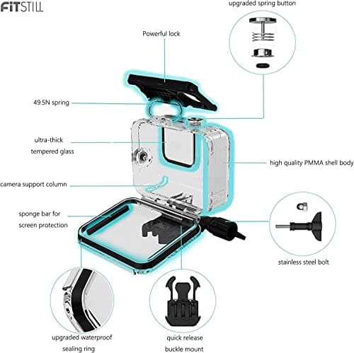 FitStill 60M/196FT Waterproof Case for Go Pro Hero 13/12/11/10/9 Black, Protective Underwater Dive Housing Shell with Bracket Accessories — view 6