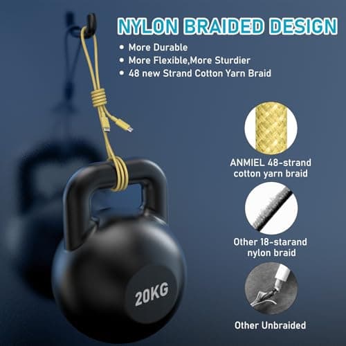 USB C to USB C Cable, 1M 100W Nylon Braided Charger for iPhone 16/16 Plus/16 Pro Max/15/15 Plus/15 Pro Max, MacBook Pro, iPad Pro Air, Samsung S24/S24 Ultra/S23 USBC-Yellow — view 3