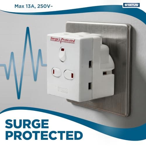 STATUS 3 Way Multi Plug Adapter | UK 3 Pin Multi Plug Adaptor | Individually Switched Fuse | S3WASPSCX2 — view 4