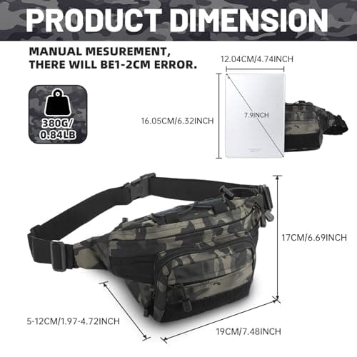 Huntvp Waist Bag Molle Fanny Pack Bumbag Hip Running Bag Bum Bags for Men Ladies Camping Running Dog Walking Holiday (Camo-m) — view 3