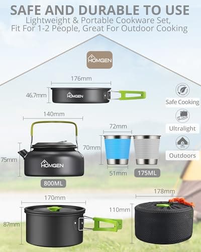 HOMGEN Aluminium Camping Cooking Set with Folding Cutlery for 2-3 People — view 2