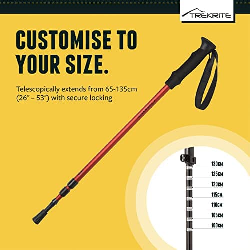 Trekrite Telescopic Walking Poles Set, Collapsible Hiking Poles, 3-Section Anti Shock Trekking Sticks for Men & Women - Adjustable Hiking Sticks with Accessories from a UK Based Company - Red — view 5