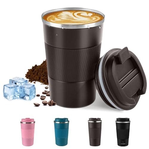 KANGSIT Travel Mugs, Insulated Coffee Cup with Leakproof Lid - Travel Mug Vacuum Stainless Steel Double Walled Mug for Hot and Cold Coffee Water and Tea - 380ml (Brown) — view 2