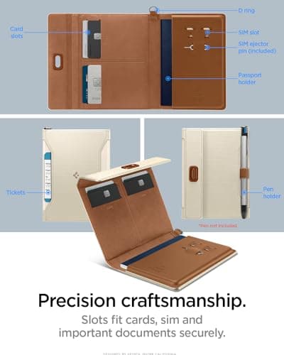 Spigen Passport Card Cover Holder Passport Wallet Travel Documents Organizer Protector Passport Holder Travel Accessories with RFID Blocking Technology SIM Card Pin Included - Dune Beige — view 3