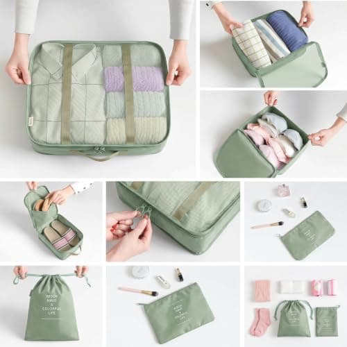 LANSKLBD 6/8 Set Packing Cubes for Suitcases Travel Luggage Packing Organizers,Travel Accessories Essentials Luggage Organizer with Shoe/Tioletry/Laundry Bag (Matcha Green, 8 set) — view 4