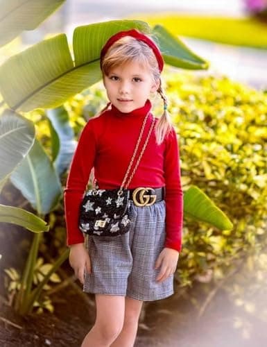 Arshiner Girls Ribbed Turtleneck Long Sleeve Top Red — view 4