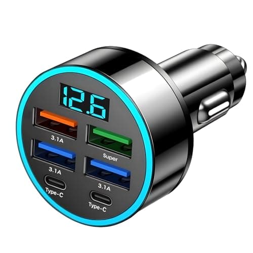 USB C Car Charger 6 Ports 45W Car USB Socket Adapter for Car USB