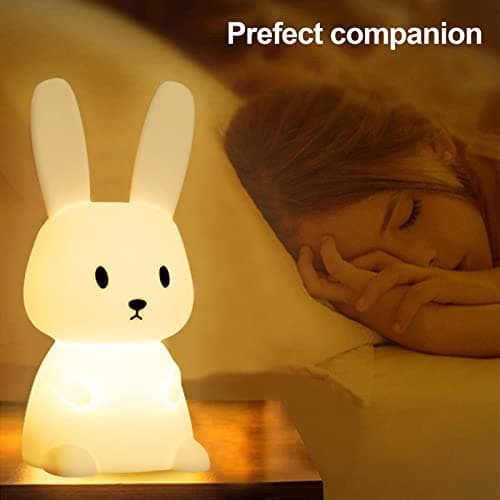ZKLiLi Cute Bunny Kids Night Light, Night Lights for Kids Room Birthday Gifts Kawaii Teen Night Lamp Rechargeable Toddler Baby Nursery Nightlight Portable Silicone Animal Lamp — view 3