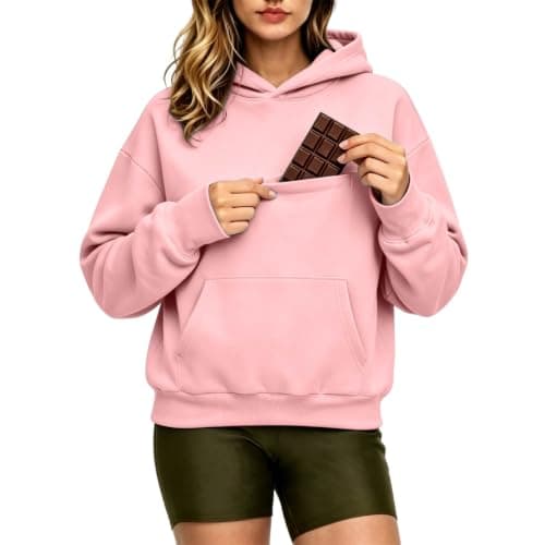 Zip Up Hoodies for Women UK Oversized Winter Jackets Sweatshirts Cozy Hooded Sweatshirt With Large Pocket And Front Earphone Pocket For (XL) Pink — view 2