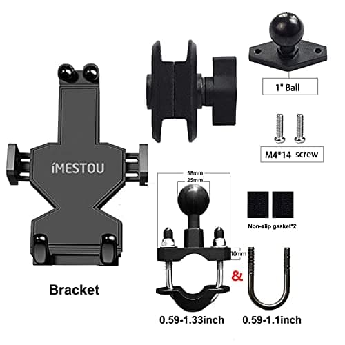 iMESTOU Aluminium Motorcycle Phone Mount U-Bolt Handlebar 1" Ball Stem Cellphone Holder 360 Rotating Universal for 4.0“-7.2” Large Phones — view 2