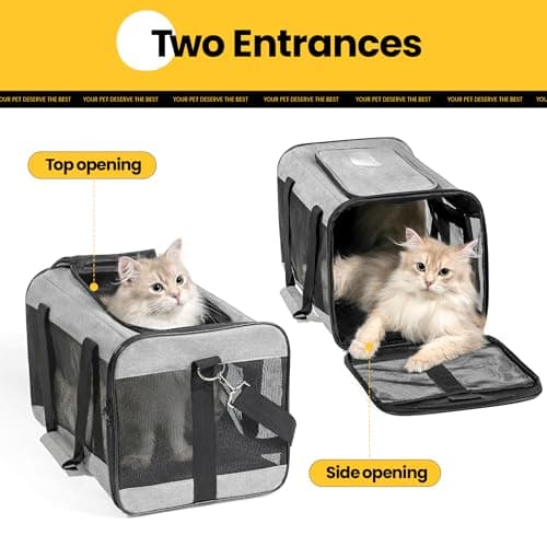 Conlun Cat Carrier Airline Approved, Soft-Sided Dog Carrier with Inner Safety Leash, Pet Transport Carrier for Small-Medium Cats Puppies up to 7KG, Collapsible Travel Kitten Carrier Bag,Grey(M) — view 3