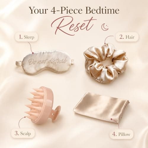 Holler And Glow Bedtime Basics Accessories Set, Limited Edition, Sleep Eye Mask, Silk Scrunchie, Hair Growth Scalp Massager, Satin Pillowcase, Beauty Sleep For Women & Mother’s, 4 Piece Gift Set — view 2