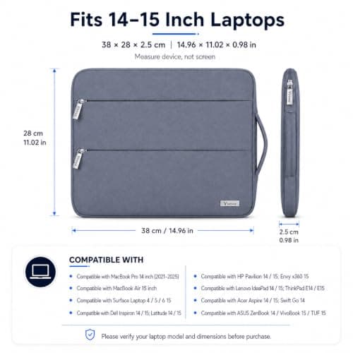 Voova Laptop Sleeve 14-15 Inch, Laptop Case for MacBook Air 15, Dark Grey — view 2