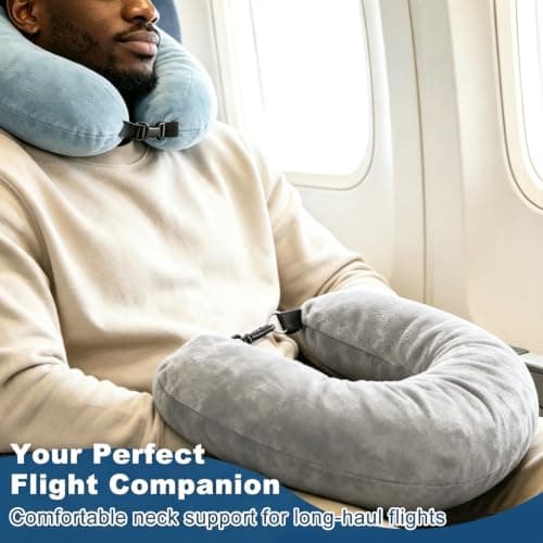 Peaflew Stuffable Neck Pillow for Travel, U-Shaped Pillow with Storage Bag, Neck Pillow Storage with Adjustable Strap, Travel Pillow with Soft Head Support for Airplane, Camping, Train, Hiking (Gray) — view 6