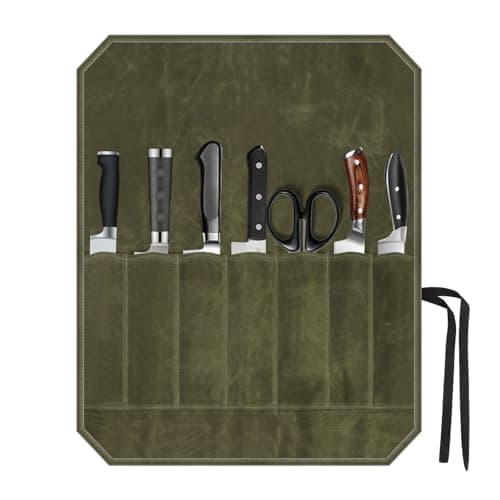 Knife Roll Bag, 7 Slots Waxed Canvas Portable Tool Storage Bag(Army Green)