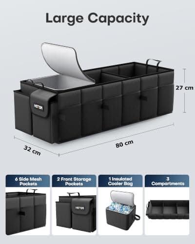 HOTOR Car Boot Oganiser - 3 Compartments Auto Trunk Organizer Collapsible — view 2