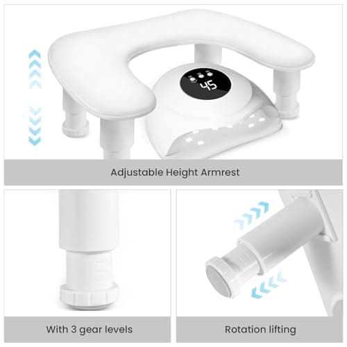 BREEZENEST Nail Arm Rest Manicure Hand Pillow, U-Shaped Nail Arm Rest Cushion with Non-Slip Base for Nail Art, Nail Salon Hand Rest Support Cushion Adjustable Height (White) — view 6