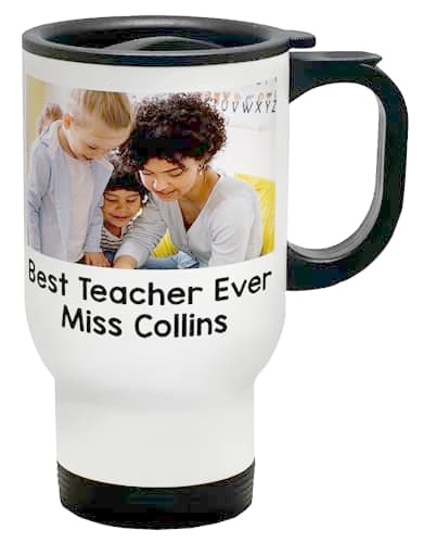 Shopagift Personalised Travel Mug Photo Image Text Logo Business Company Coffee Tea Cup Gift Birthday Mothers Fathers Day Mum Dad Family Retirement Work Colleague Boss — view 5