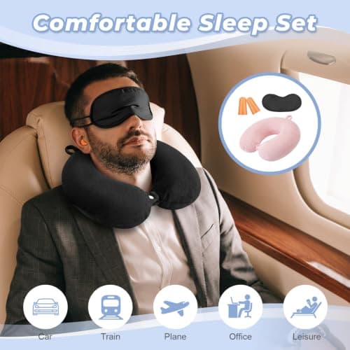 flintronic Travel Pillow, Memory Foam Neck Pillow, Comfortable and Lightweight, U Shape Neck Pillow for Head Support, Ideal for Airplane Car Home Office Sleeping, Pink — view 5